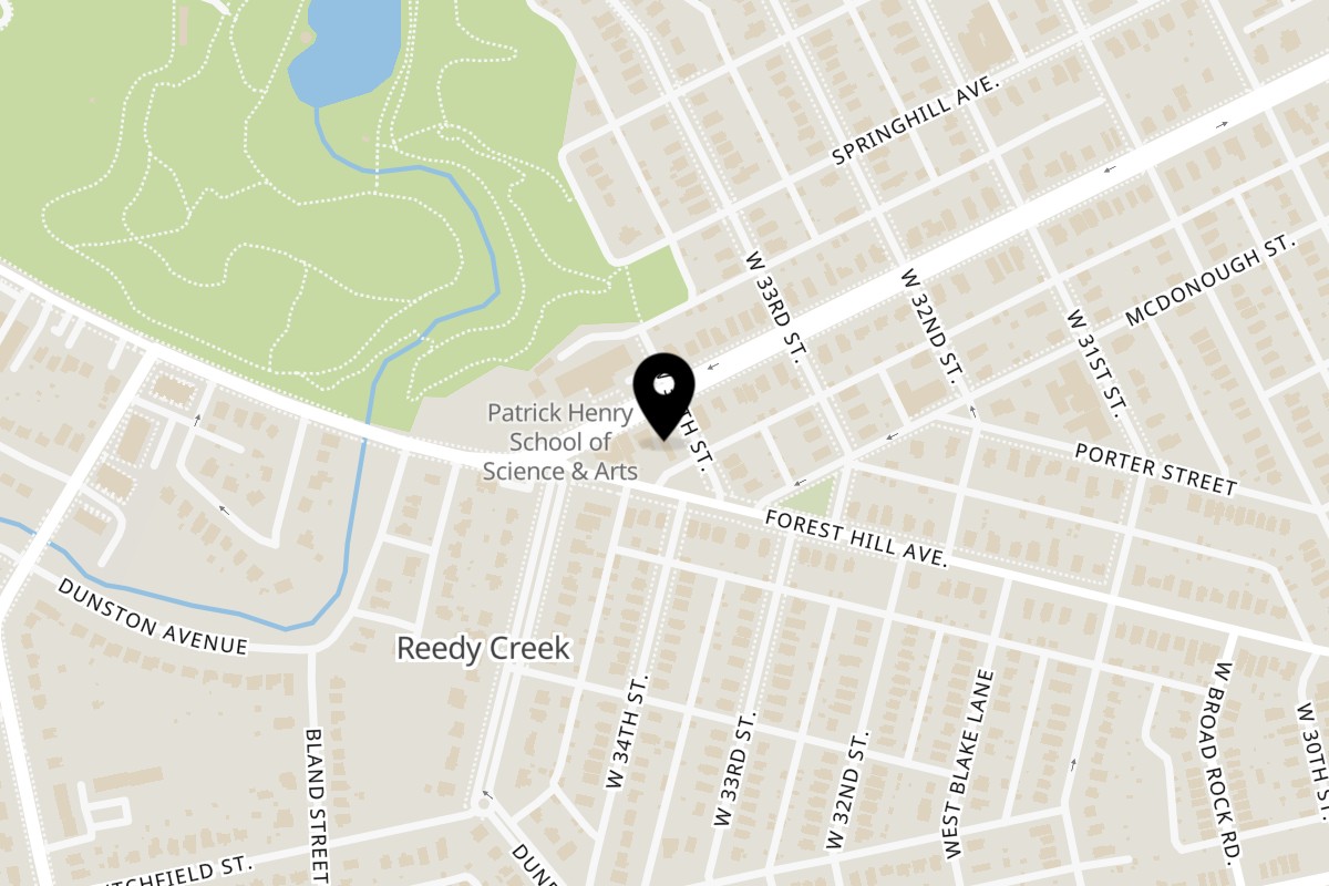 Map showing the location of Zombie Pizza on 3400 Semmes Ave in Richmond